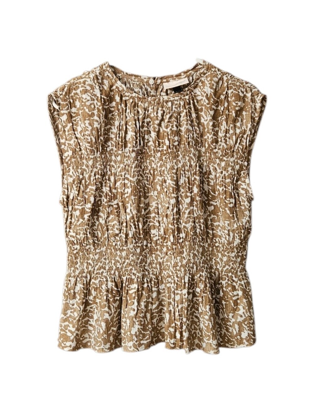 Universal Threads Peplum Top Women's Large Tan White Print